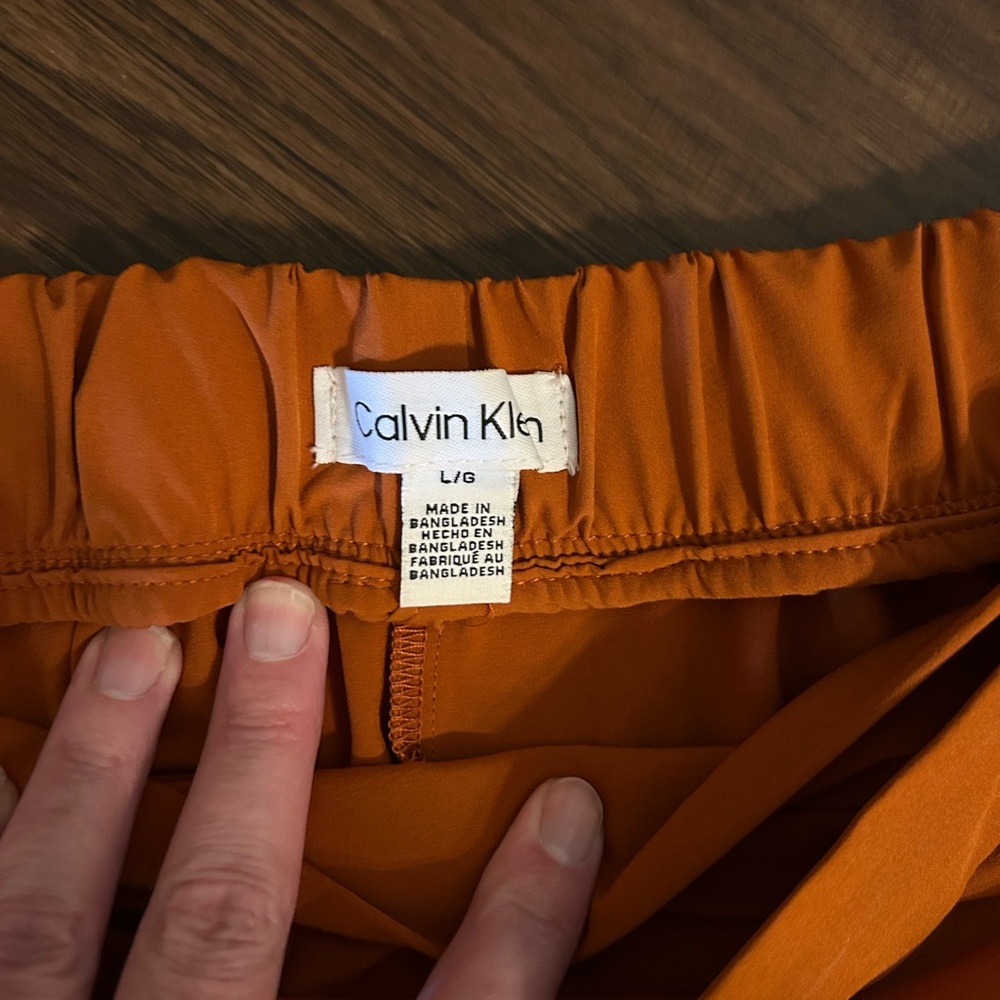 Calvin Klein Elastic Waist Trousers in Rust Orange - Picture 2 of 4